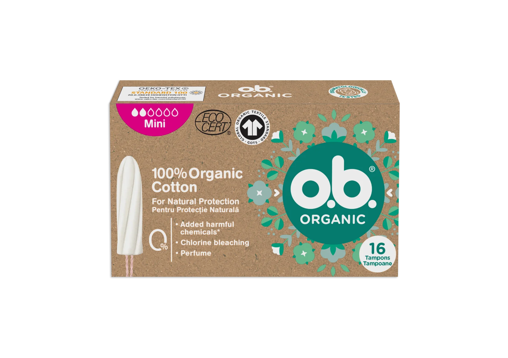 Tampoane organic mini, 16 bucati, O.B.