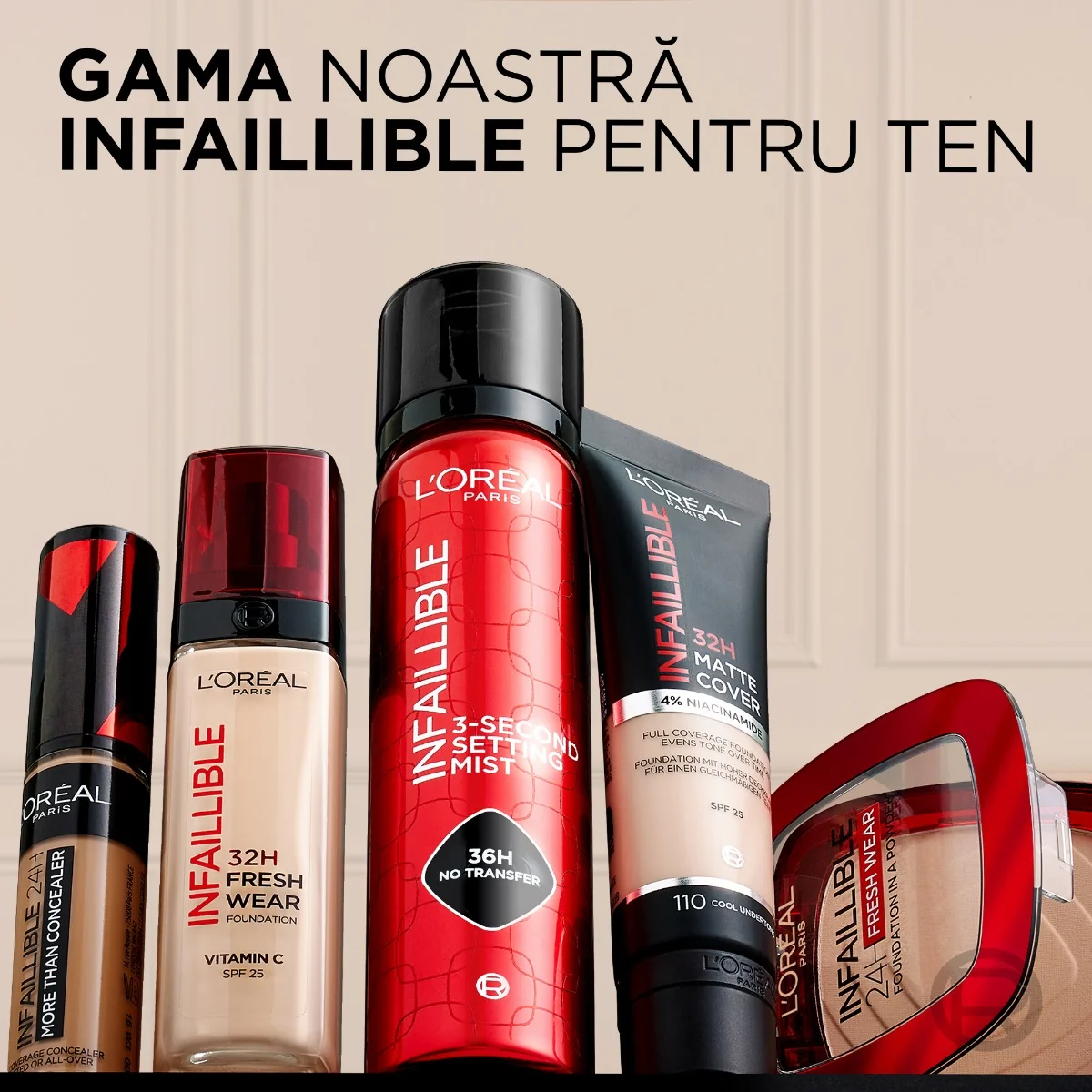 Pudra compacta Infaillible 24h Fresh Wear Rose Sand 180, 9g, L'Oreal Paris