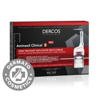 Tratament fiole impotriva caderii parului pentru barbati Aminexil Clinical 5 Dercos, 21x6 ml, Vichy