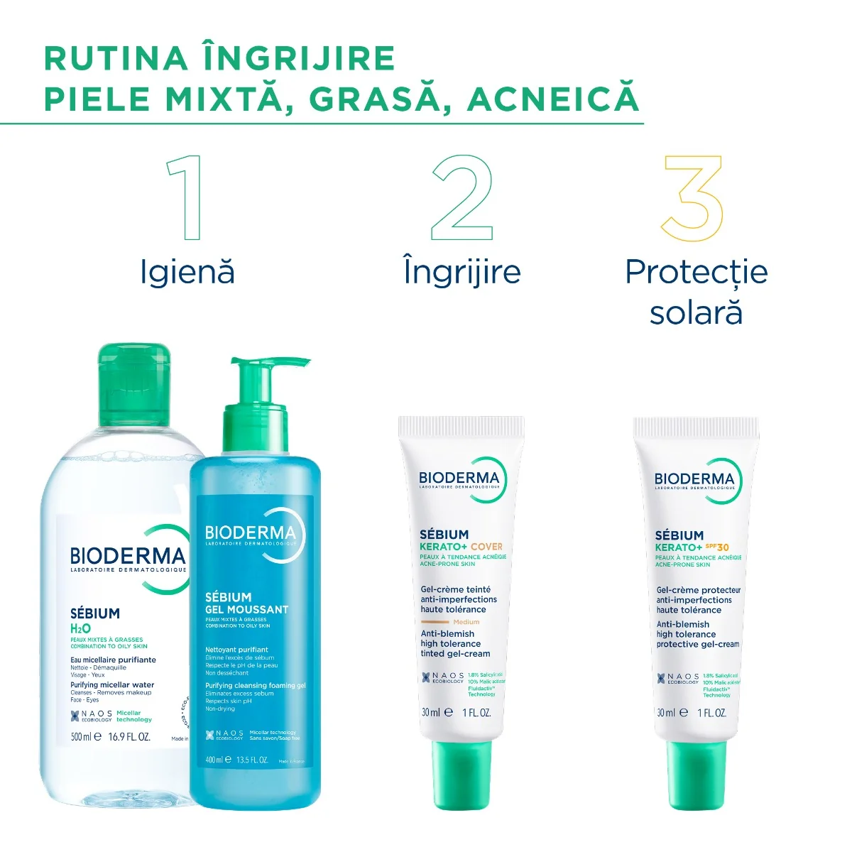 Gel crema nuantatoare anti-imperfectiuni Sebium Kerato+ Cover, 30 ml, Bioderma