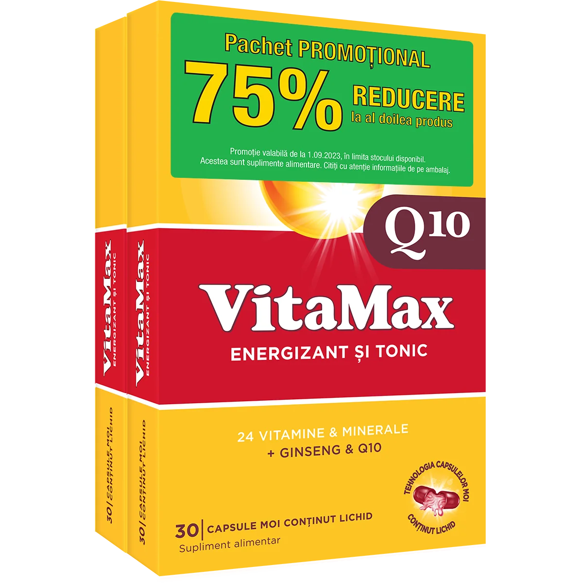 Pachet Vitamax Q10 1 + 75% reducere la al doilea produs, 30 capsule moi, Perrigo