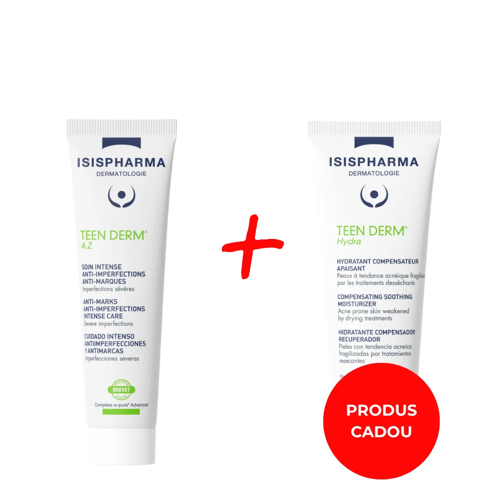 Pachet Crema pentru imperfectiuni Teen Derma AZ 30ml + Crema pentru pielea predispusa la acnee Teen Derm Hydra 40ml, Isis Pharma