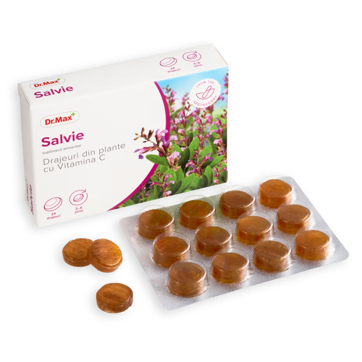Dr. Max Drajeuri din plante cu salvie si vitamina C, 24 drajeuri
