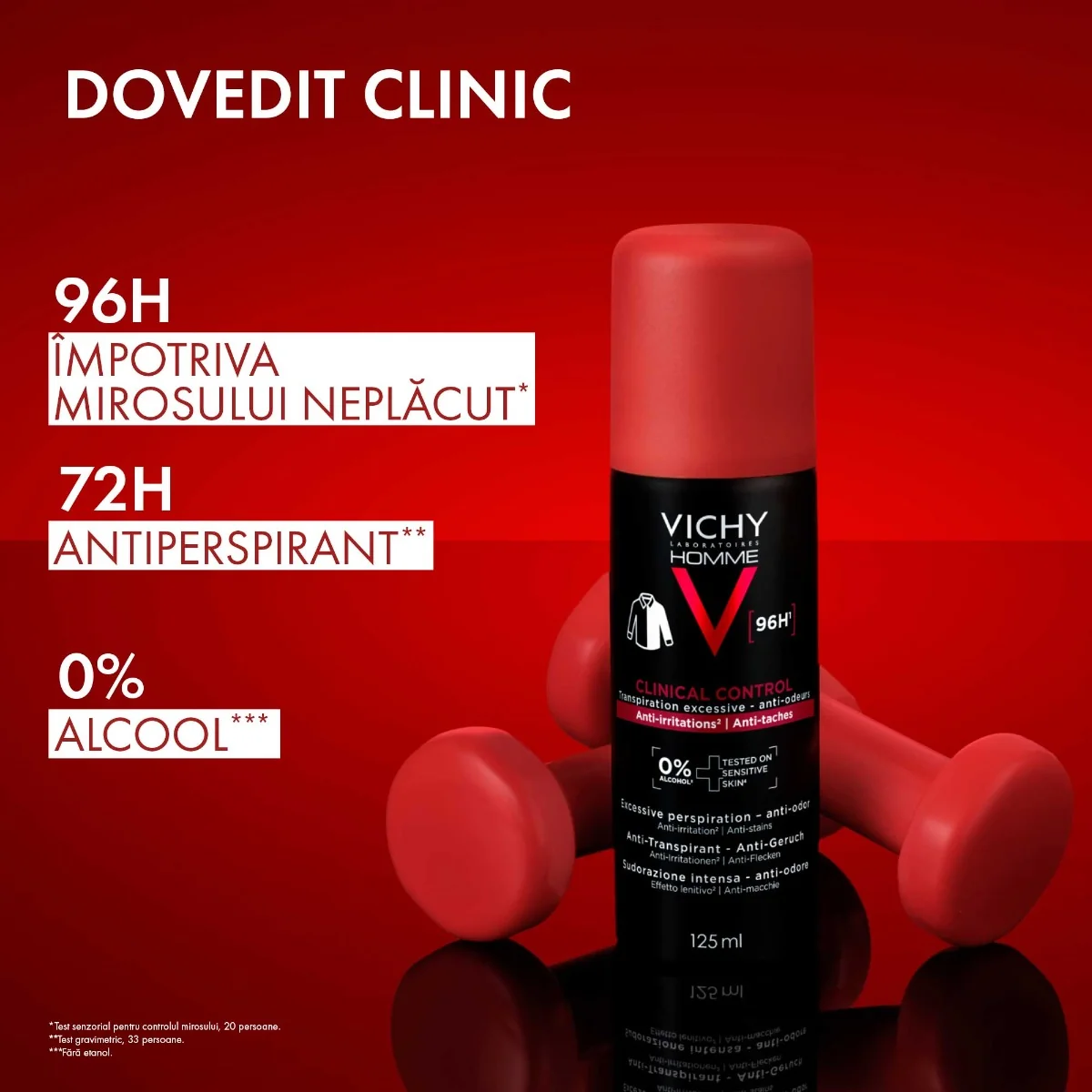Antiperspirant impotriva mirosurilor neplacute 96H pentru barbati Clinical Control, 125ml, Vichy
