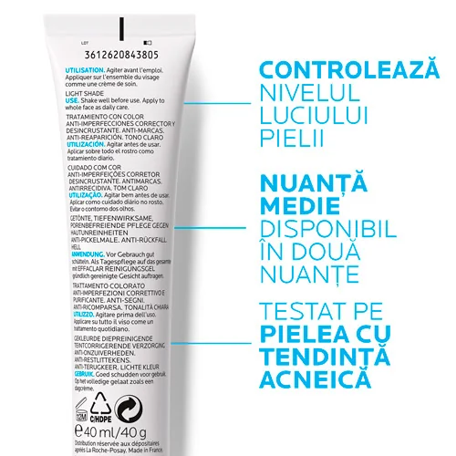 Crema corectoare uniformizatoare pentru tenul gras cu tendinta acneica Effaclar Duo+ Unifiant Light, 40ml, La Roche-Posay