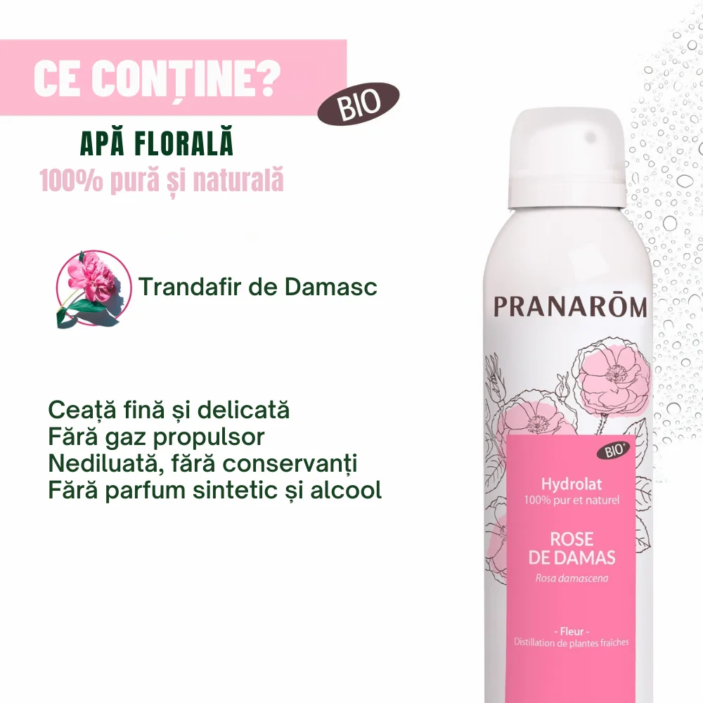 Apa florala cu Trandafir de Damasc Bio, 150ml, Pranarom