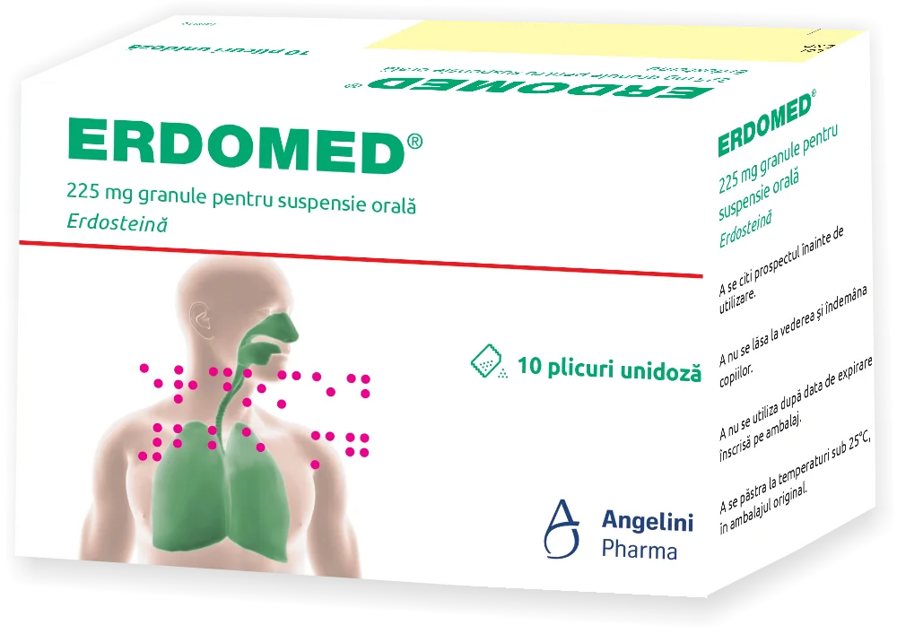 Erdomed 225mg, 10 plicuri cu granule pentru suspensie orala, Angelini