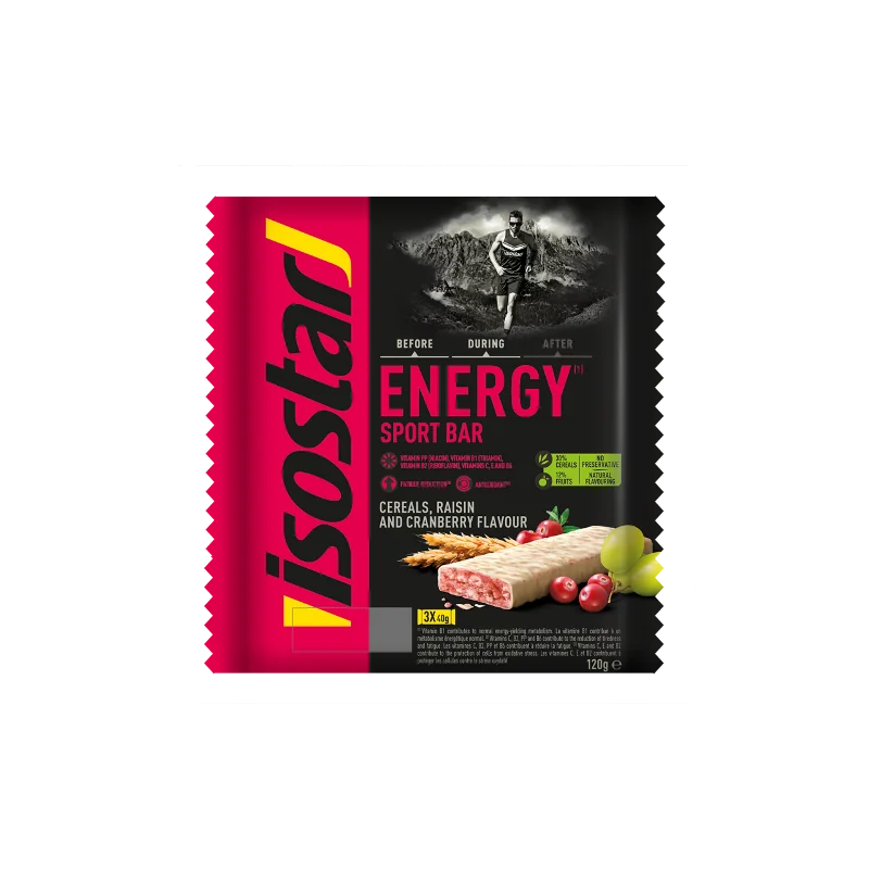Batoane energizante cu merisoare si stafide High Energy Bar Antiox, 3 x 40g, Isostar