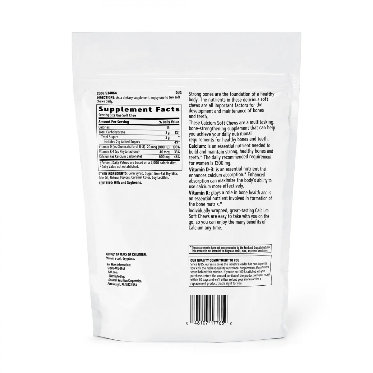 Calciu caramele cu aroma naturala de caramel, 600mg, GNC