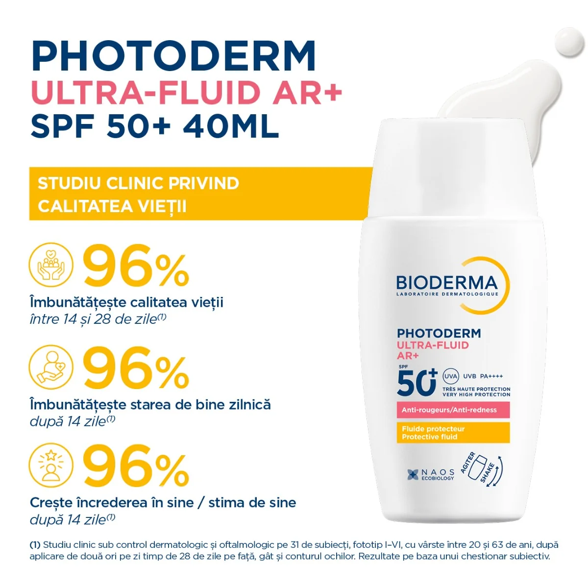 Fluid cu protectie solara SPF50+ Photoderm Ultra AR+, 40ml, Bioderma