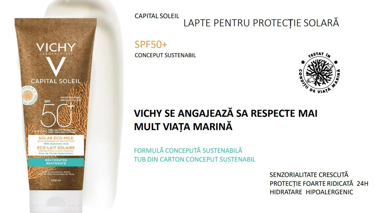 Lapte pentru protectie solara conceput sustenabil Capital Soleil SPF50+, 200ml, Vichy Lapte pentru protectie solara conceput sustenabil Capital Soleil SPF50+, 200ml, Vichy