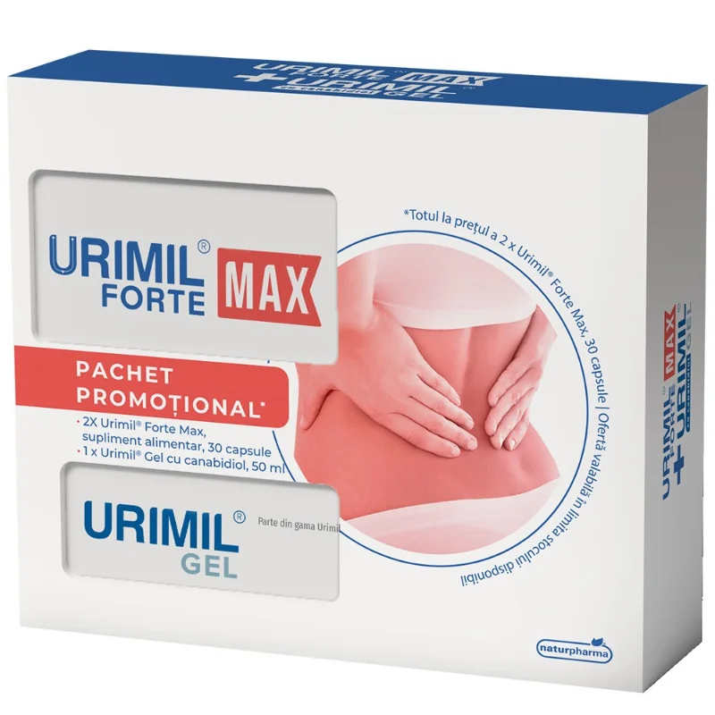Pachet Urimil Forte Max + Urimil Gel cu canabidiol, 2 x 30 capsule + 50ml,  NaturPharma