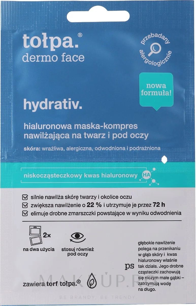 Masca-compresa cu acid hialuronic pentru fata Hydrativ, 2 × 6ml, Tolpa