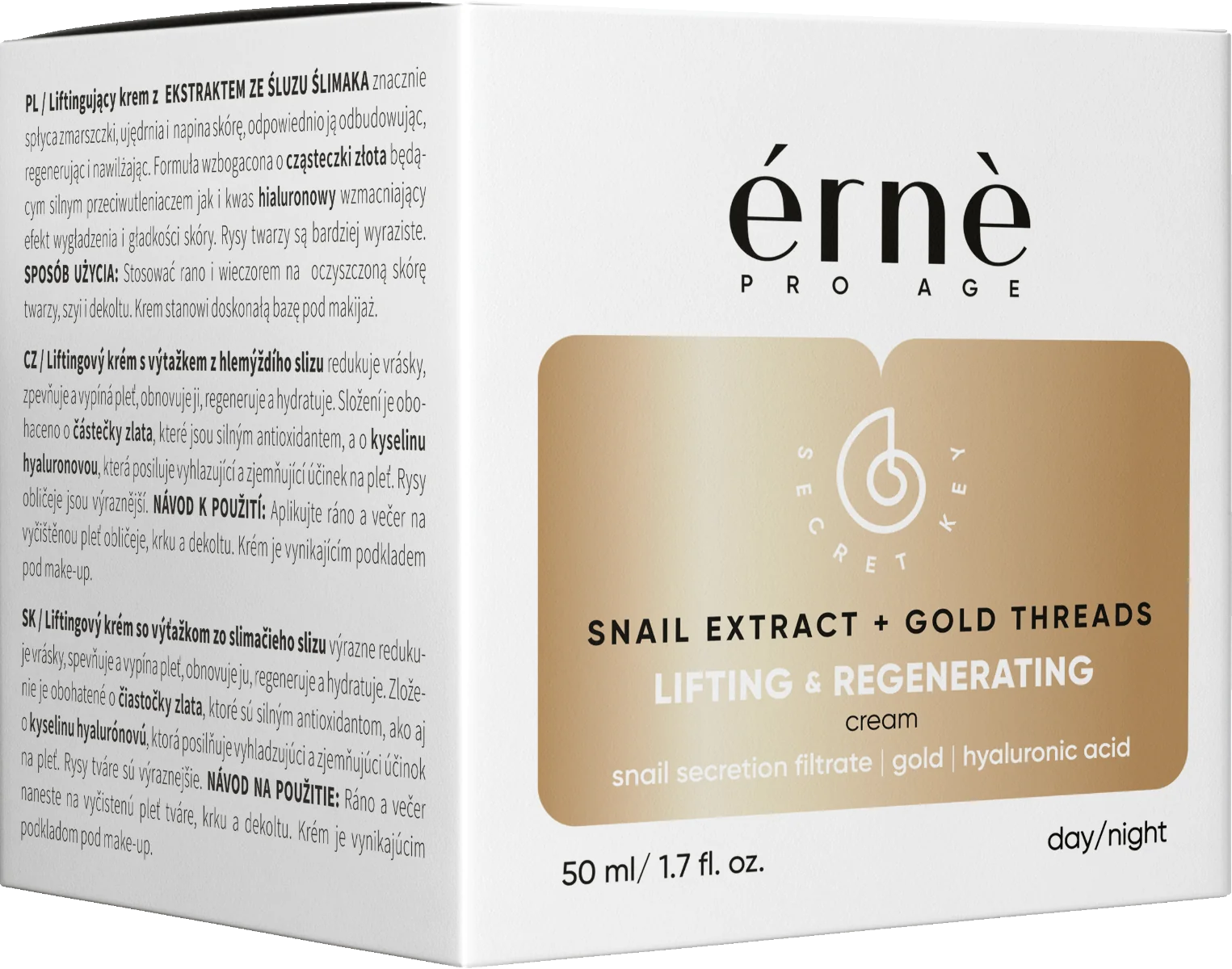 Crema zi/noapte de fata pentru lifting cu Mucus de melc si particule aur 24K, 50ml, Erne