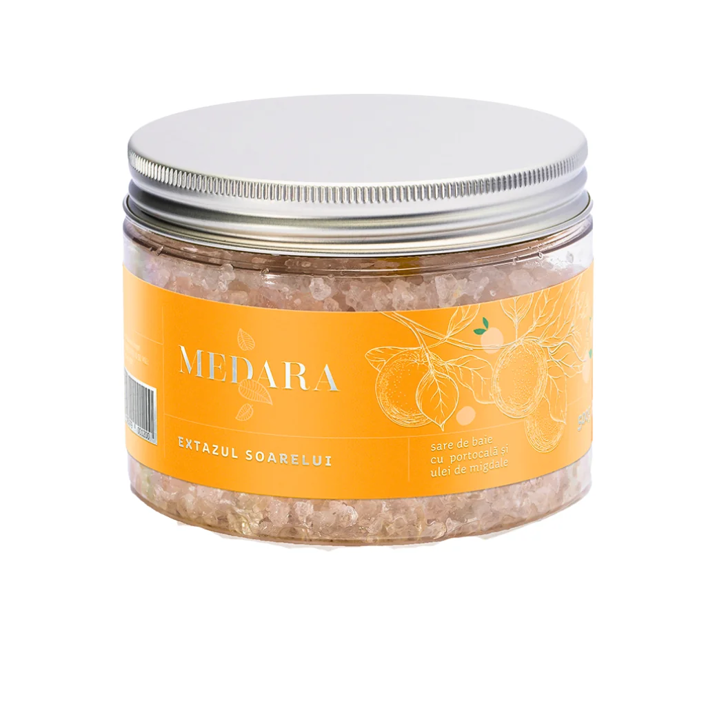 Sare de baie cu portocala si ulei de migdale Extazul Soarelui, 500g, Medara 