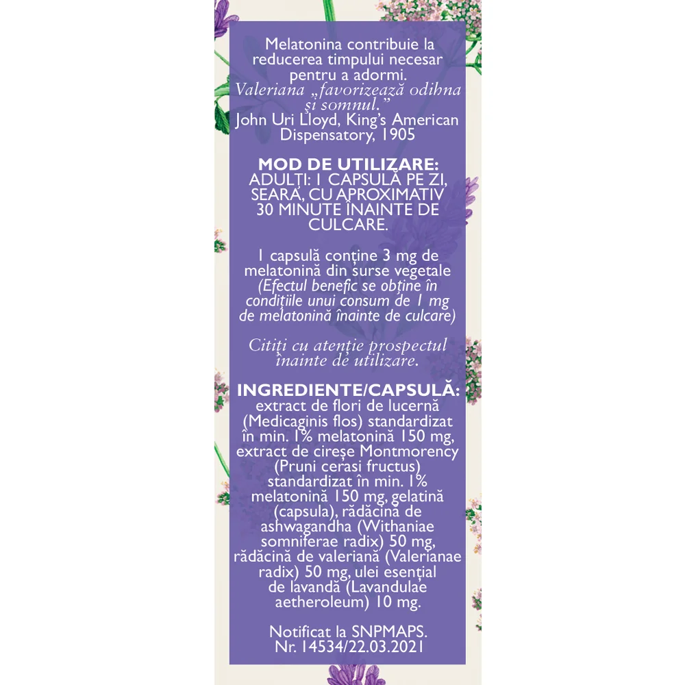 Melatonina vegetala 3mg N168, 20 capsule, Fares