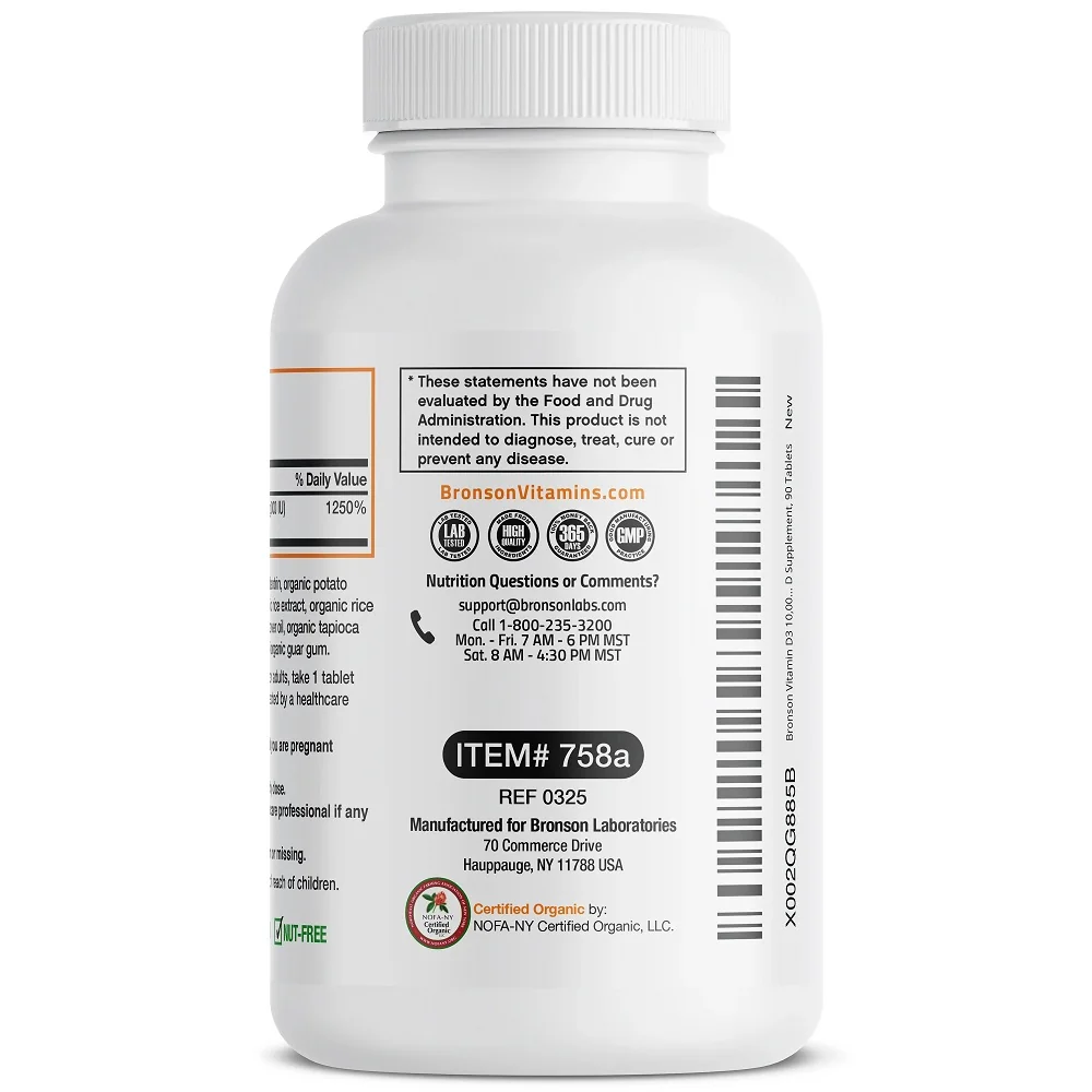 Vitamina D3 organica 250mcg, 90 tablete, Bronson Laboratories