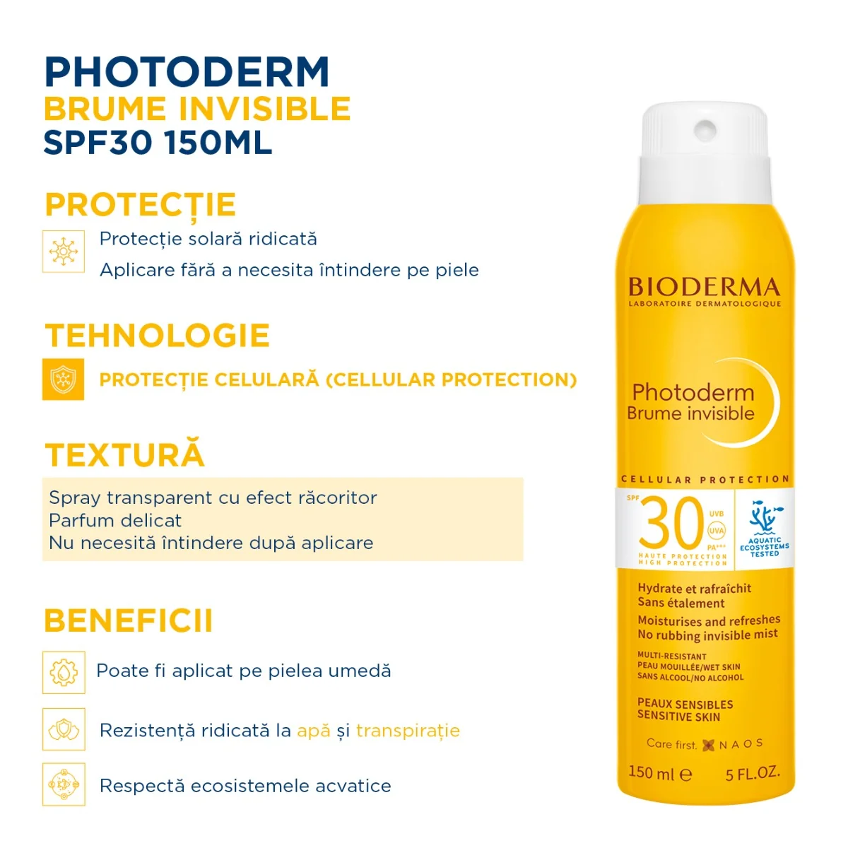 Spray invizibil Photoderm Brume SPF30, 150ml, Bioderma