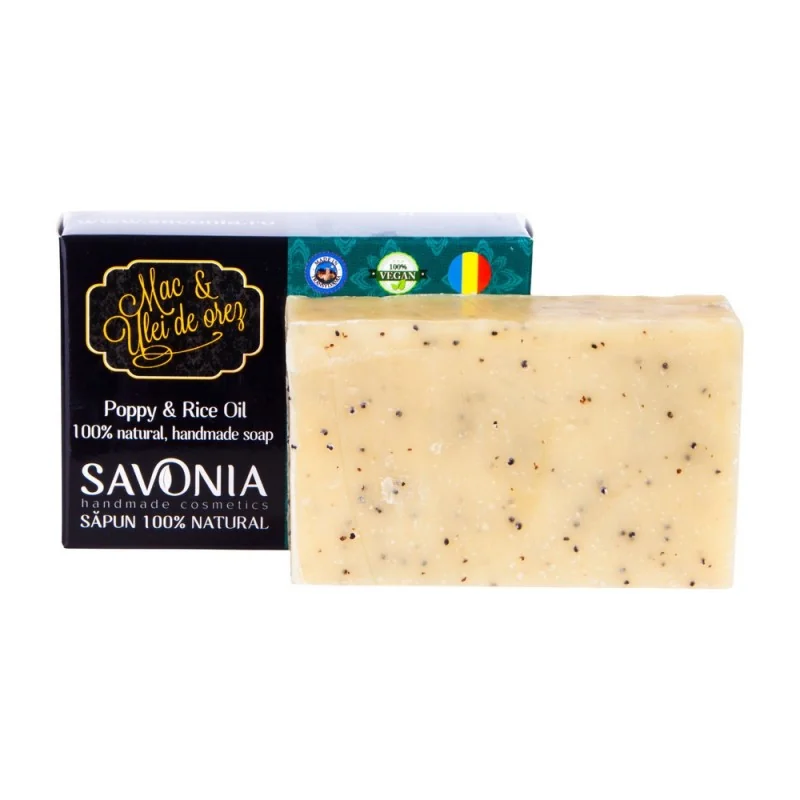 Sapun natural cu mac si ulei de orez, 90g, Savonia