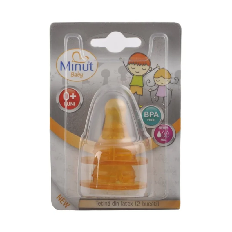 Tetina din latex 0 luni+ Baby, 2 bucati, Minut
