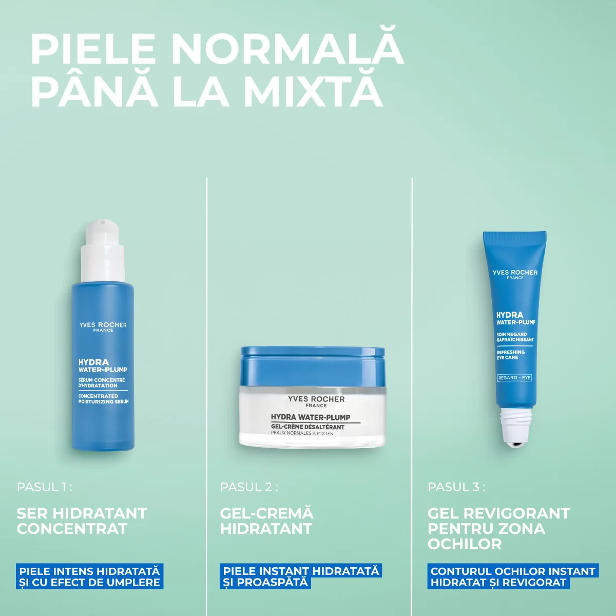 Gel-crema hidratant pentru ten Hydra Water-Plump, 50ml, Yves Rocher
