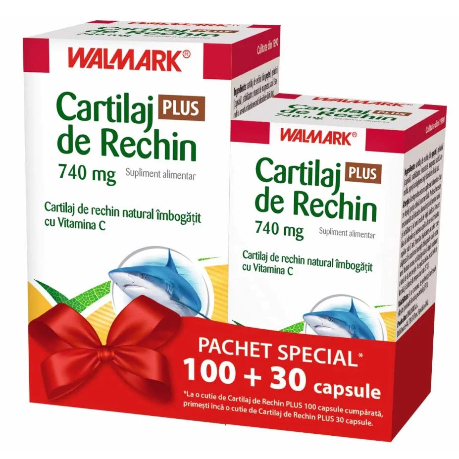 Cartilaj de Rechin Plus imbogatit cu vitamina C, 100 + 30 capsule cadou, Walmark