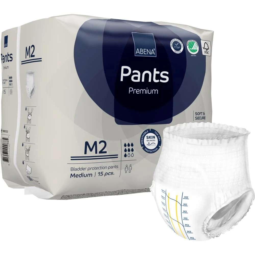 Scutece chilot pentru persoane active 80-110 cm M2 Premium Pants cu absorbtie 1900ml, 15 bucati, Abena