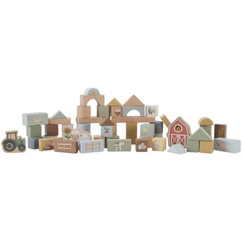 Cuburi de constructie din lemn FSC Little Farm, 50 bucati, Little Dutch