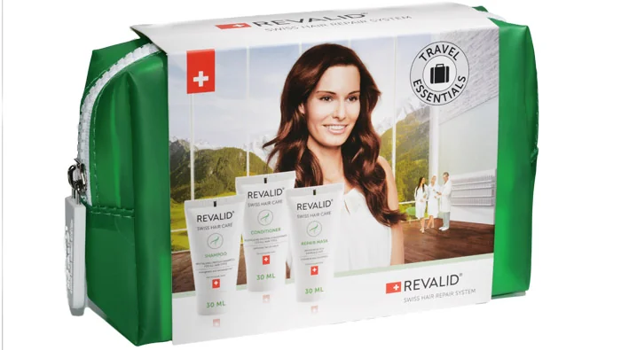 Set calatorie - Sampon revitalizant 30ml + Balsam revitalizant 30ml + Masca reparatoare 30ml + Borseta, Revalid