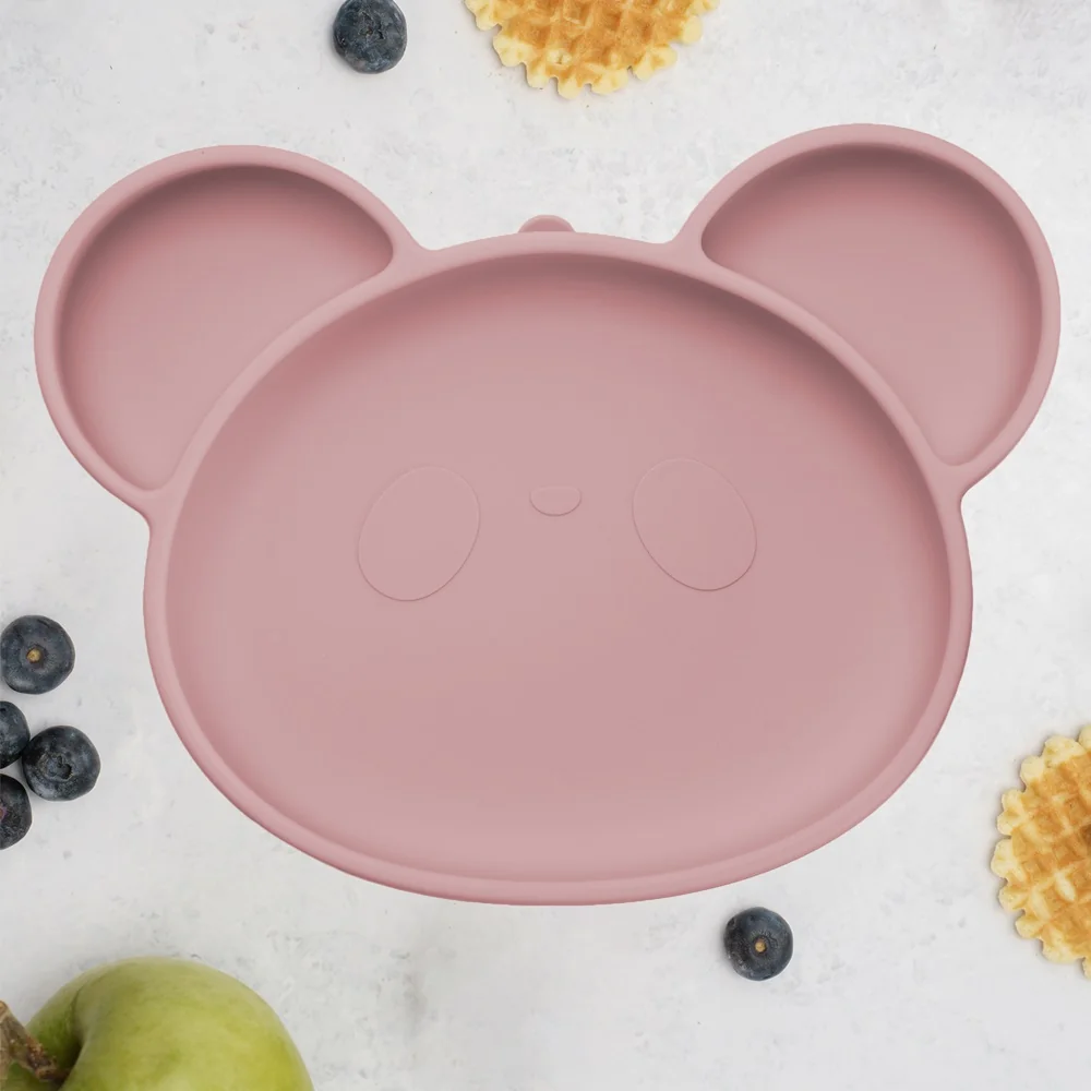Farfurie din silicon cu ventuza Panda Old Rose 6 luni+, 1 bucata, Appekids
