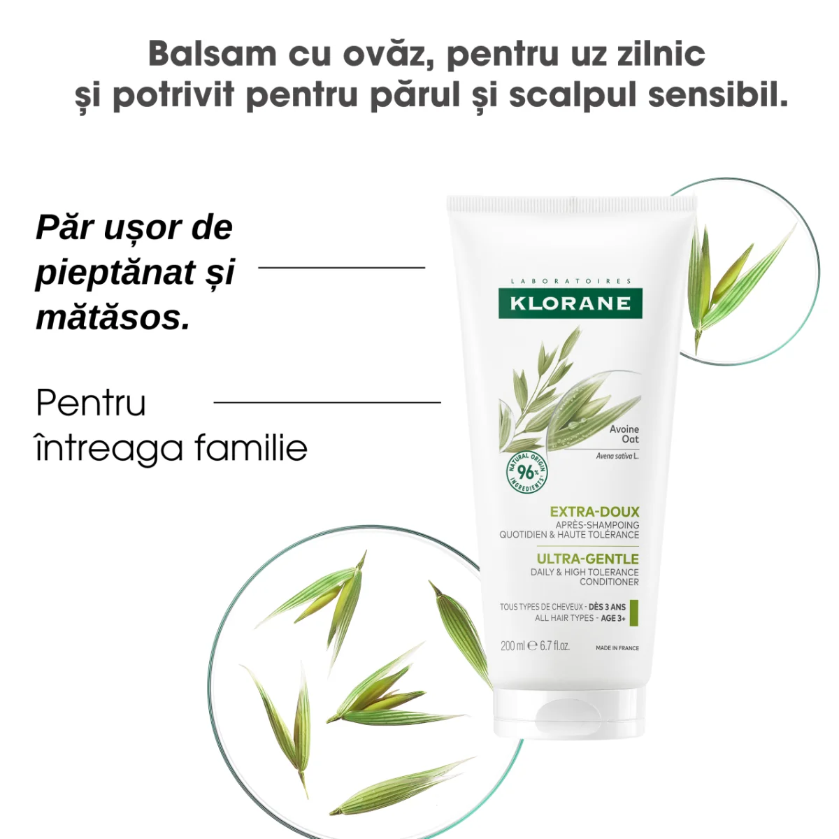 Balsam par cu lapte de ovaz pentru utilizare frecventa, 200 ml, Klorane