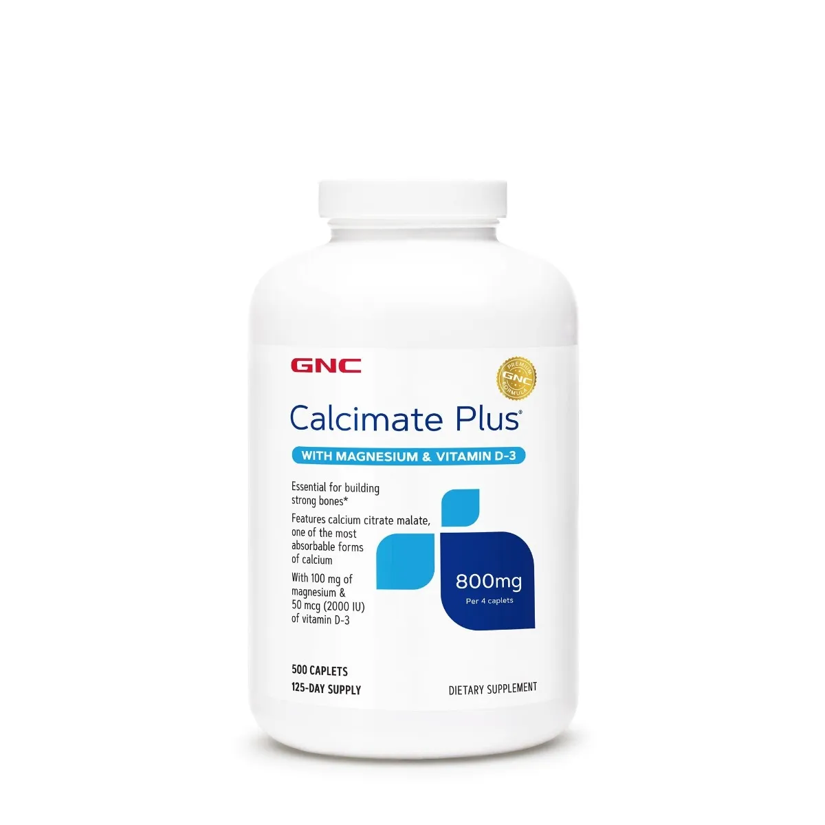 Calciu 800mg cu magneziu si vitamina D-3 Calcimate Plus, 500 tablete, GNC