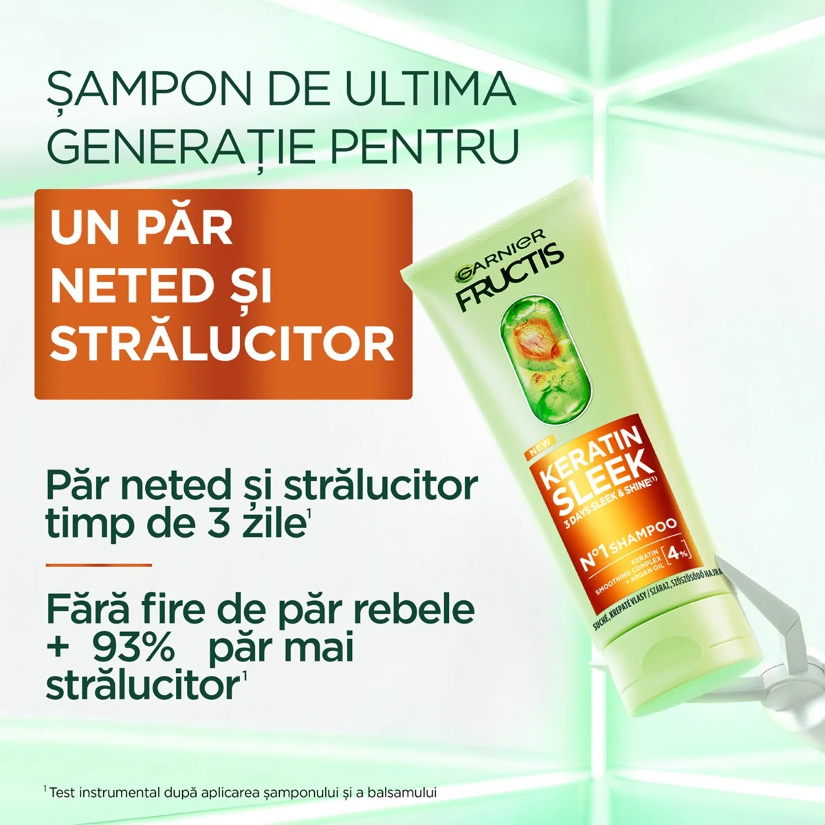 Sampon pentru par neted si stralucitor Fructis Keratin Sleek, 200ml, Garnier