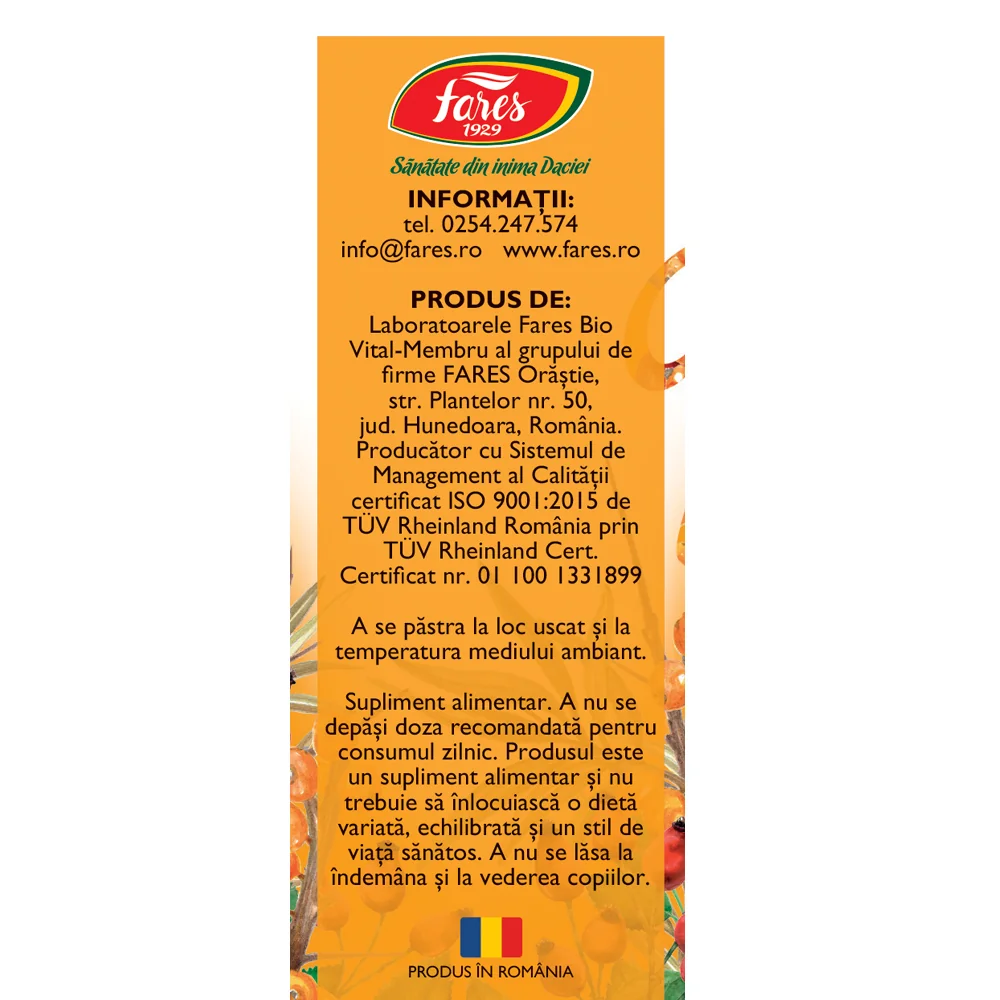 Vitamina C 200mg cu macese si catina, 60 comprimate, Fares
