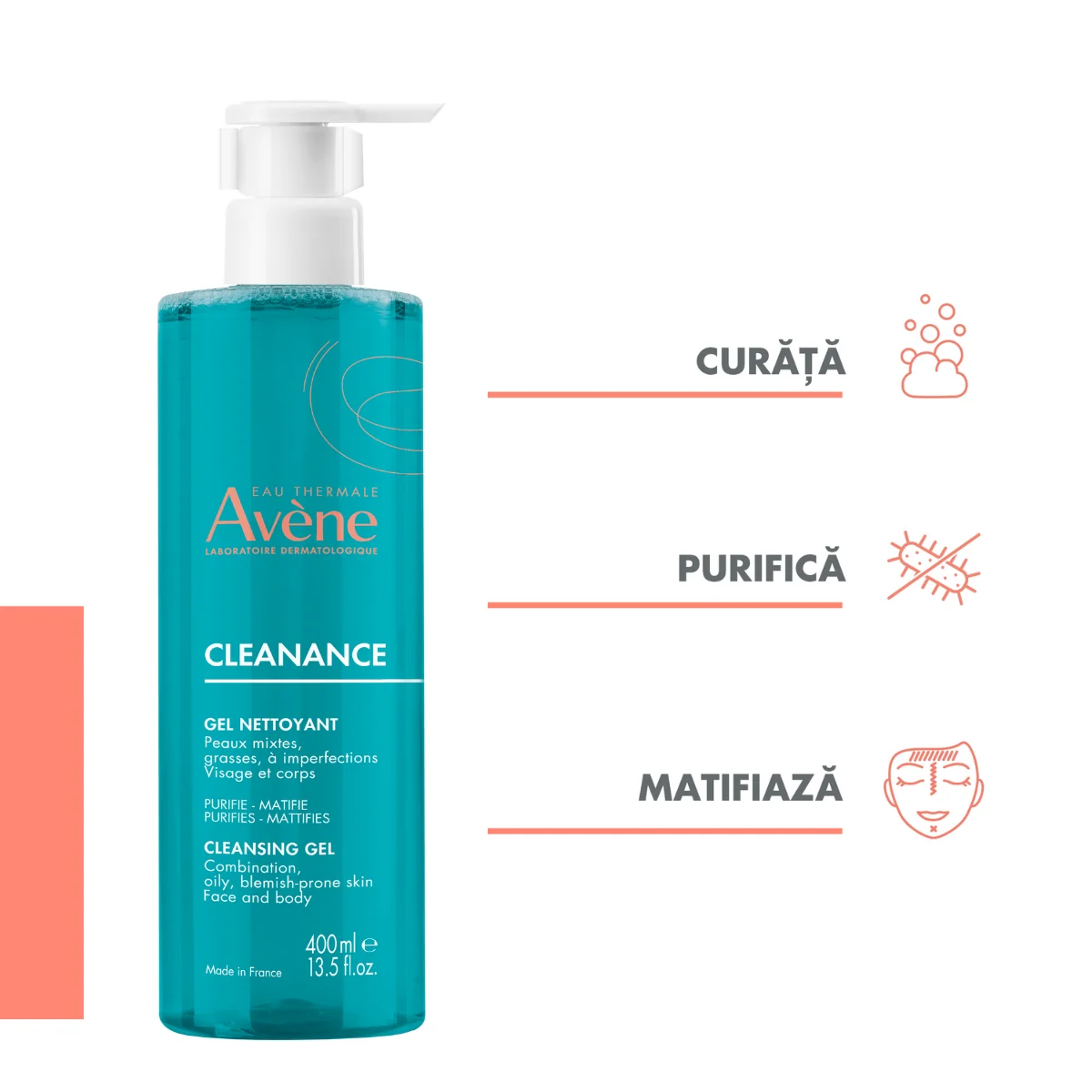 Gel de curatare pentru ten cu tendinta acneica Cleanance, 400ml, Avene