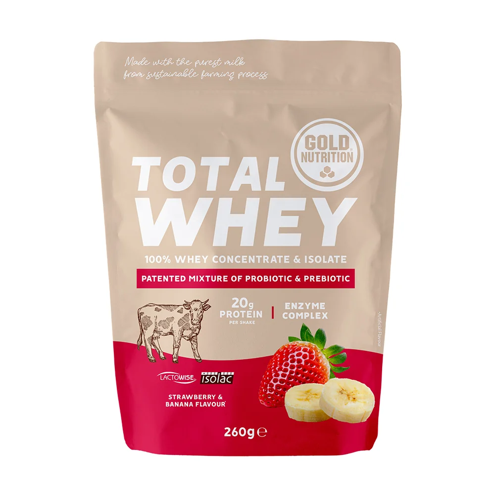 Pudra proteica Total Whey capsuni si banane, 260g, Gold Nutrition