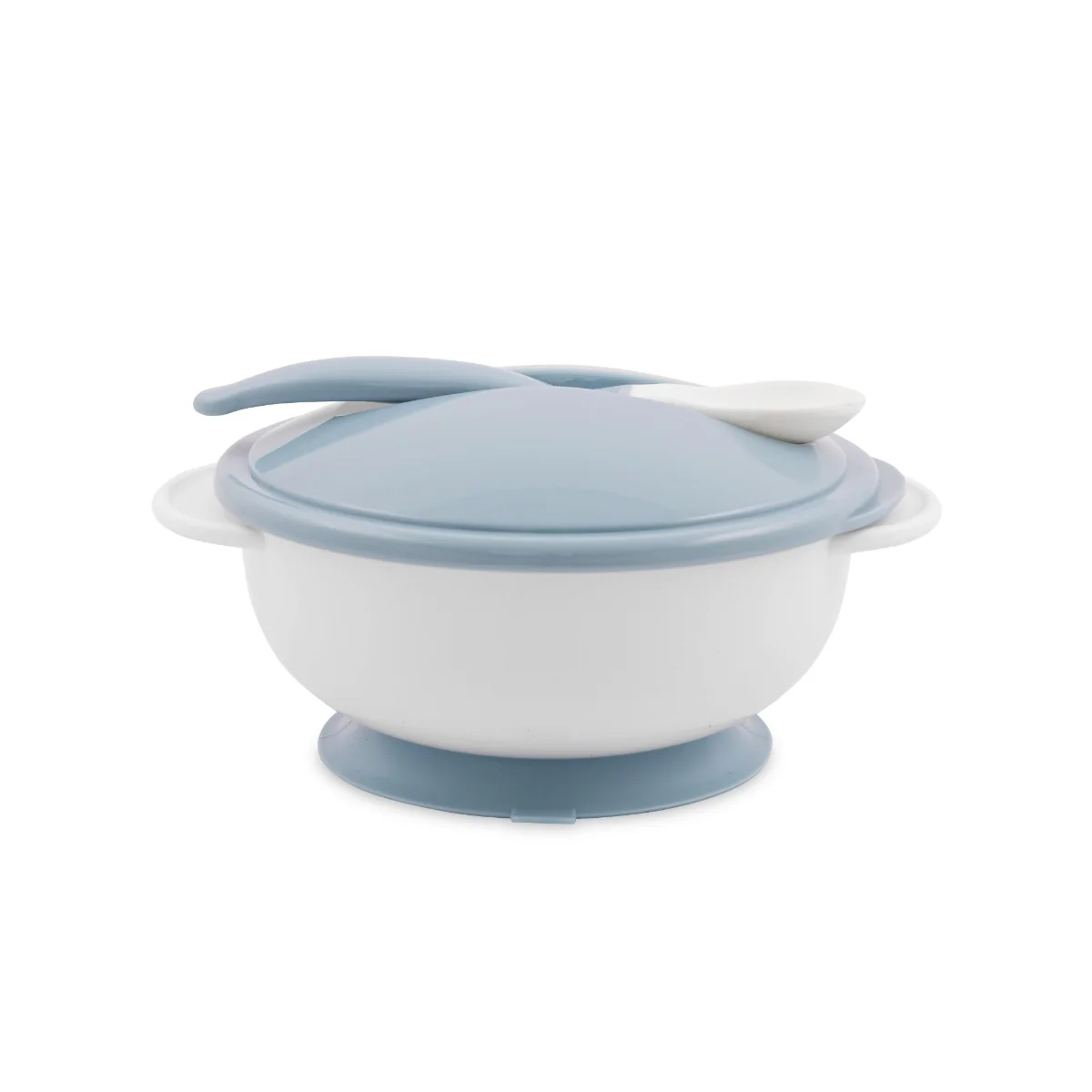 Set castron cu ventuza capac si lingurita Moonlight Blue, Lorelli 