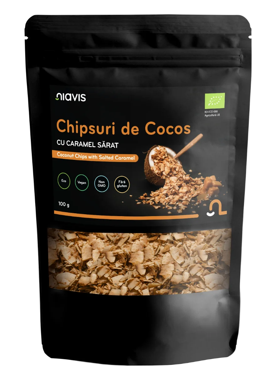 Chipsuri de cocos cu caramel sarat Eco, 100g, Niavis