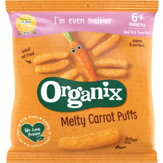 Snack din porumb cu morcovi +6 luni Bio, 20g, Organix