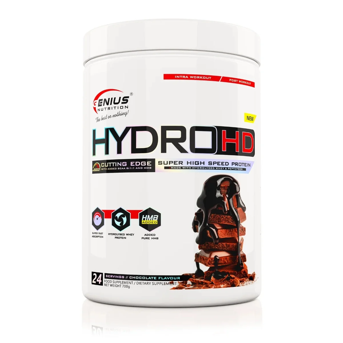 Pudra proteica cu aroma de ciocolata Hydro-HD, 700g, Genius Nutrition 