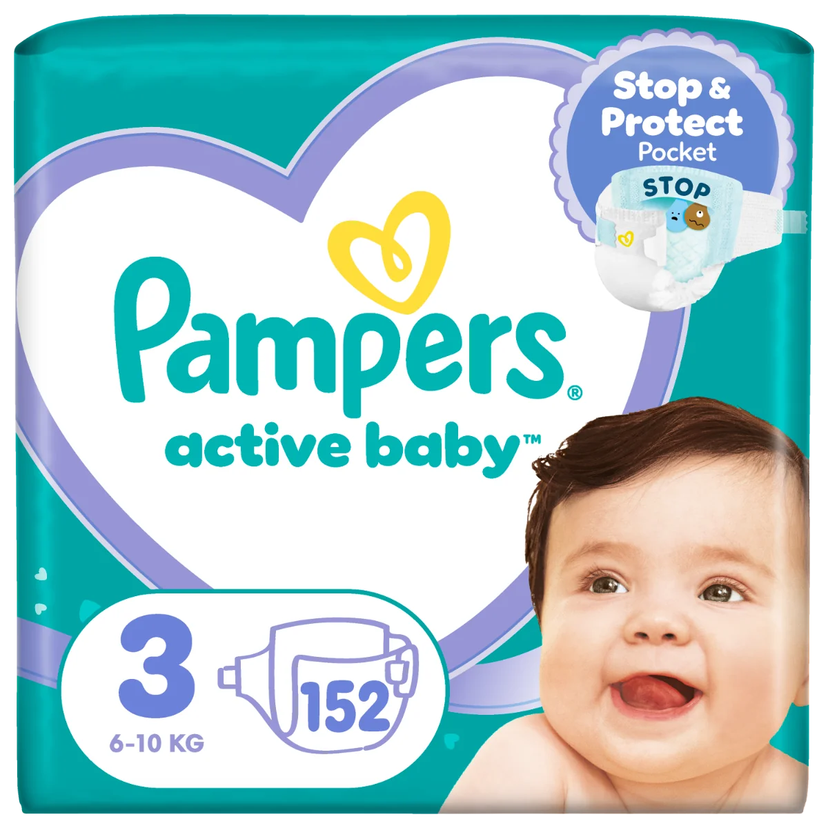 Scutece Active Baby Mega Box, Marimea 3, 6-10 kg, 152 bucati, Pampers