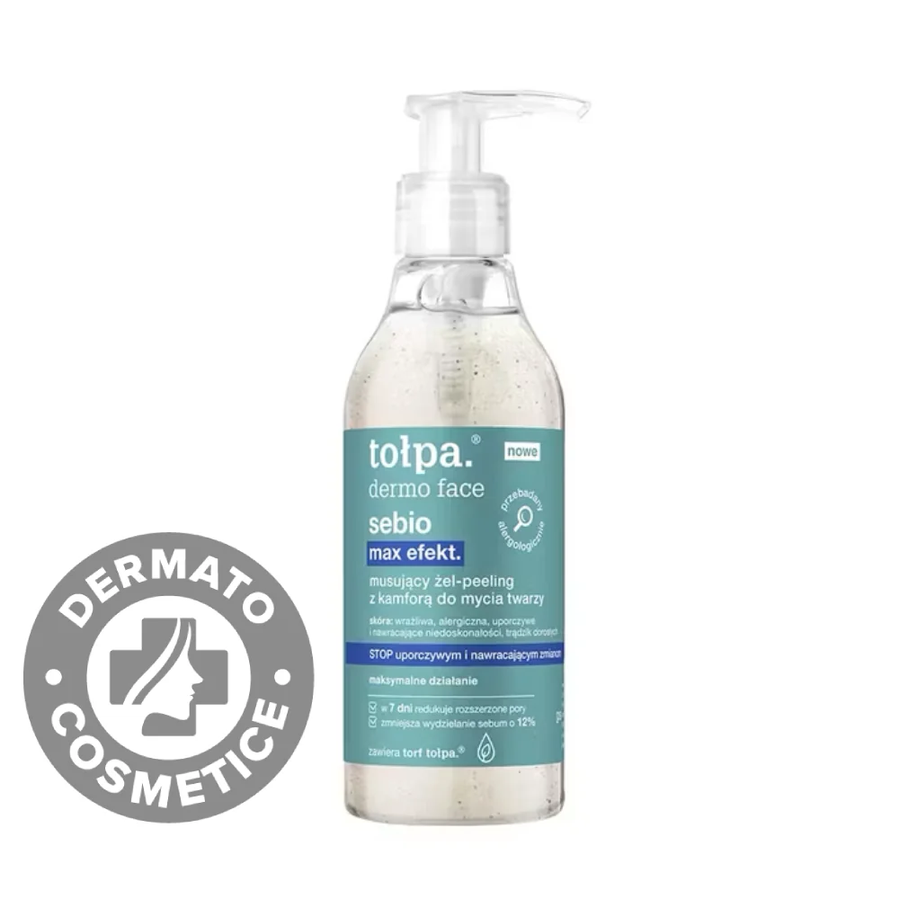 Gel peeling spumant cu camfor pentru curatarea fetei Dermo Face Sebio Max Efekt, 195ml, Tołpa