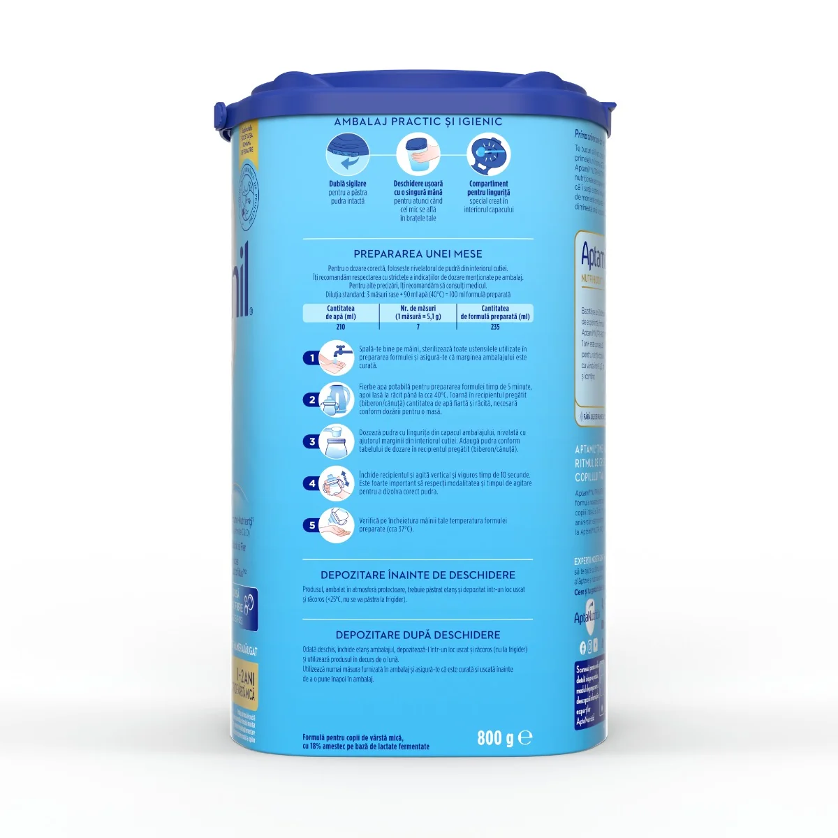 Formula de lapte pentru copii de varsta mica 1-2 ani NUTRI-BIOTIK 1+, 800g, Aptamil