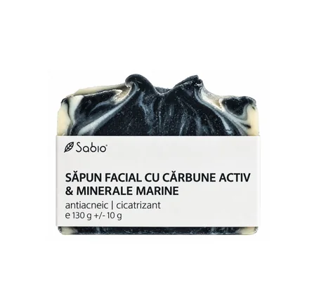 Sapun facial cu carbune activ si minerale marine, 130g, Sabio
