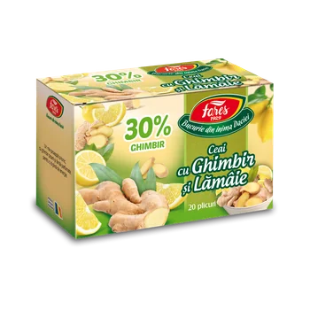 Ceai cu ghimbir 30% si lamaie, 20 plicuri, Fares