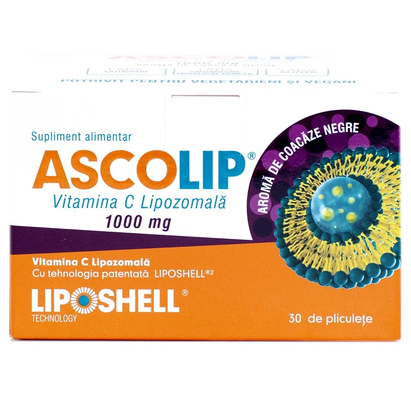 Vitamina C Lipozomala cu aroma de coacaze 1000 mg, 30 plicuri, Liposhell