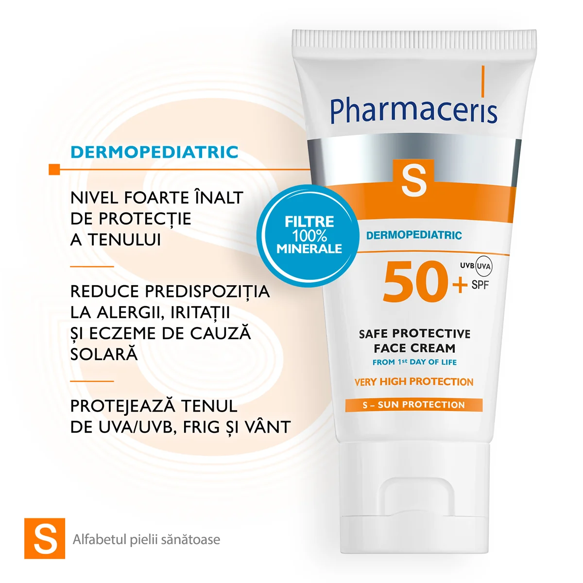Crema de fata cu protectie solara pentru nou nascuti SPF50+ S, 50ml, Pharmaceris