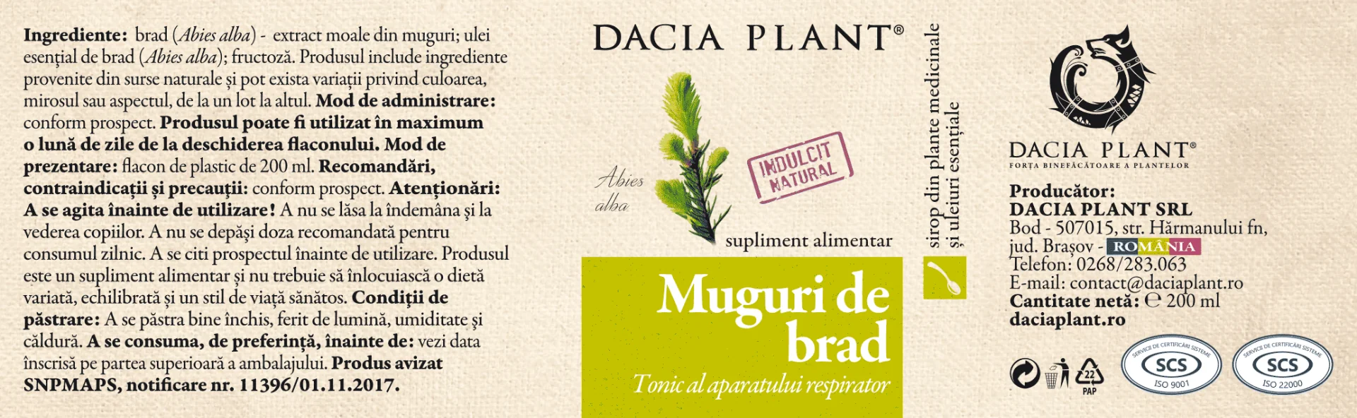 Sirop Muguri de brad, 200 ml, Dacia Plant