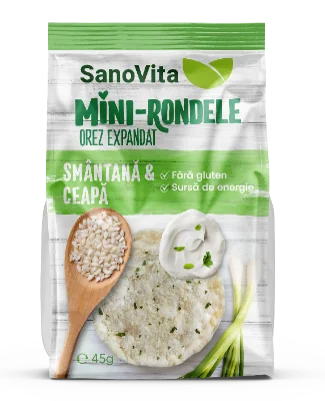 Mini rondele din orez cu smantana si ceapa, 45g, SanoVita