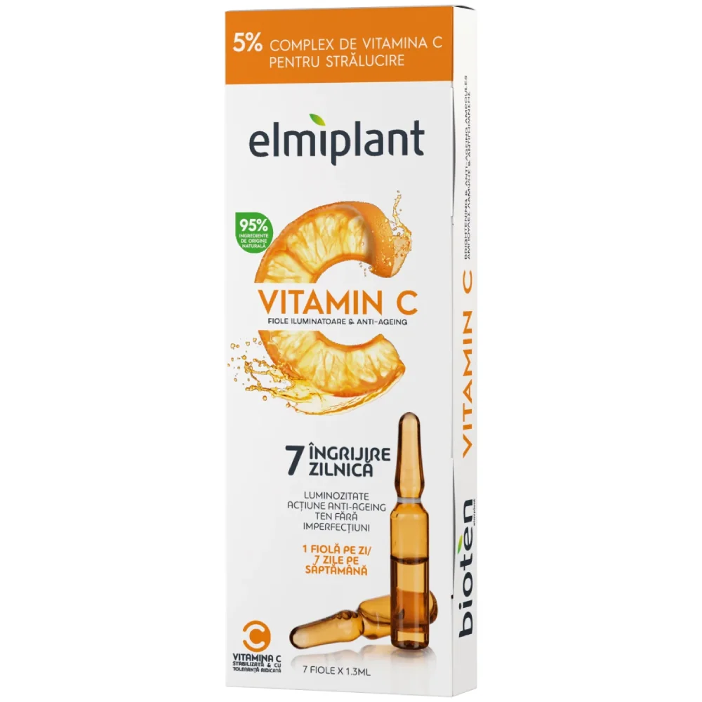 Fiole anti-age iluminatoare cu vitamina C, 7 bucati x1.3ml, Elmiplant